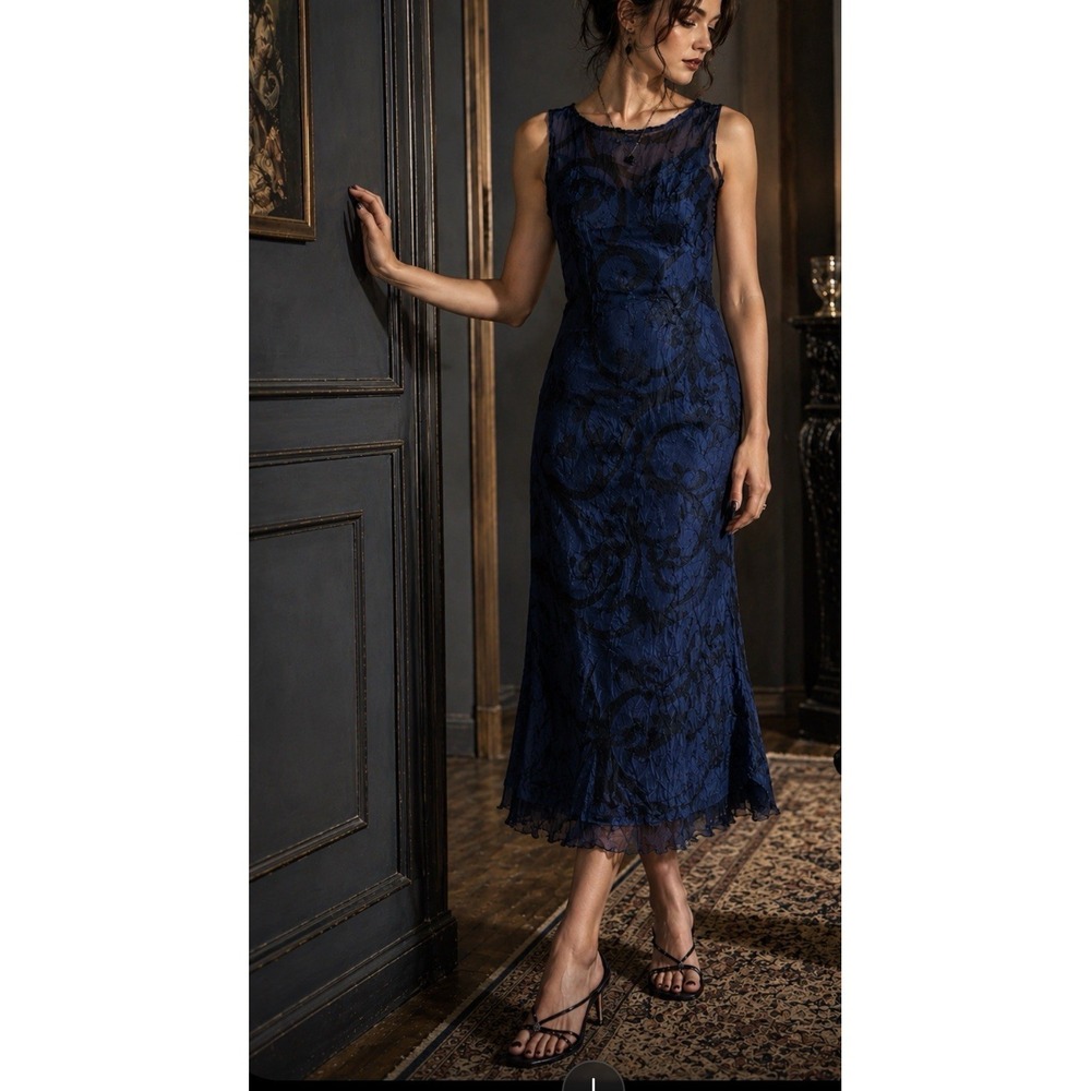 Komarov Crinkle Stretch  Dress Fairy Flowy  Artsy Midi PL Dark romantic USA Made